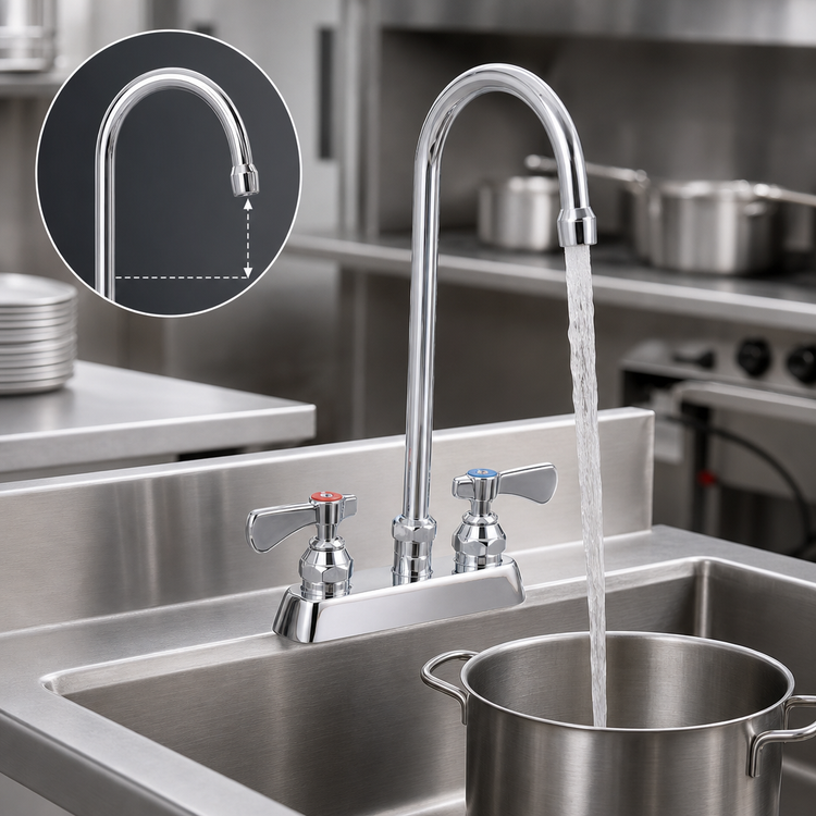 Product image #3 for John Boos Heavy Duty Lead-Free Deck-Mount Manual Faucet with 8-Inch Gooseneck Spout, 4-Inch Centers