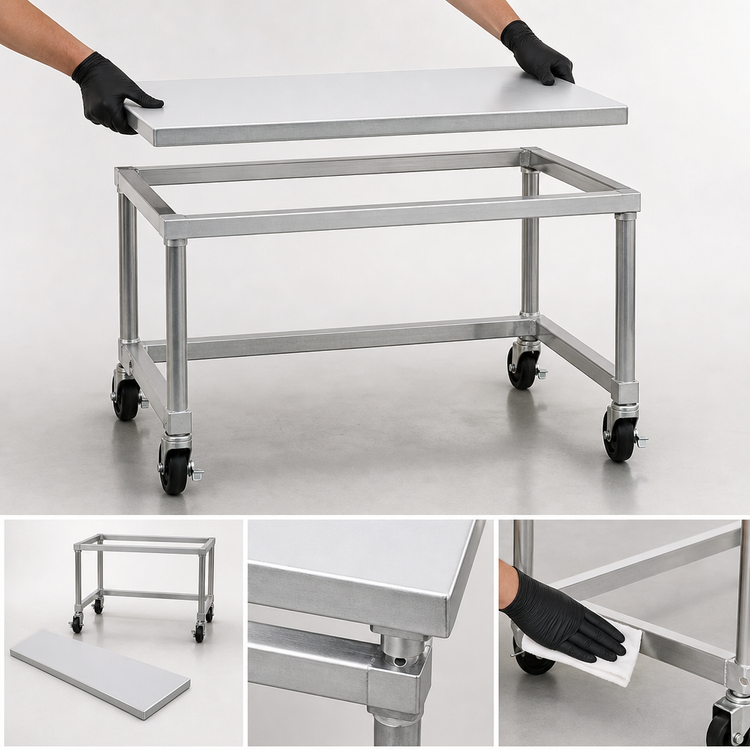 Product image #3 for 36" x 24" Mobile Aluminum Equipment Stand with 12-Gauge Top, Open Base, 1000 lb. Capacity