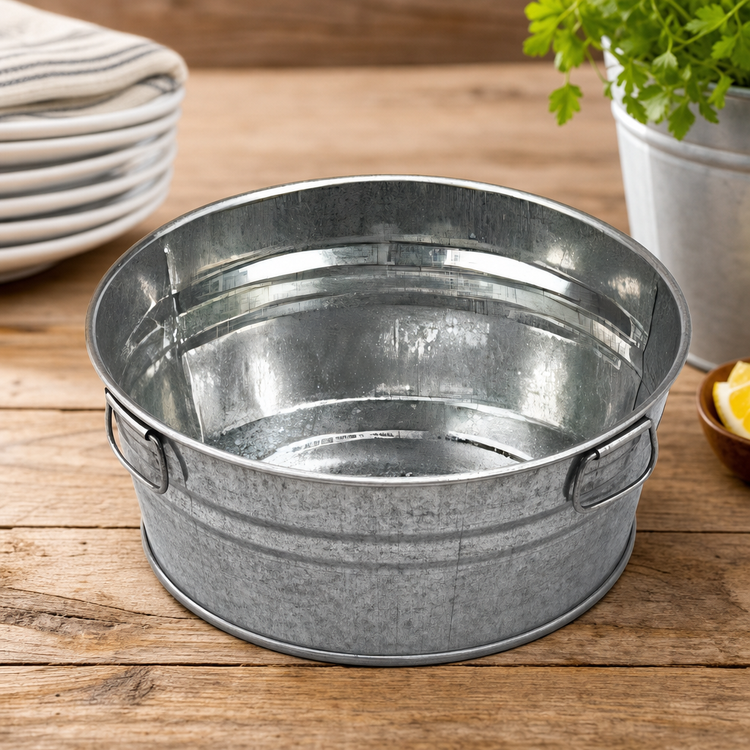 Product image #3 for Natural Galvanized Round Cooling Tub with Side Handles, 37 oz., 8-Inch Diameter