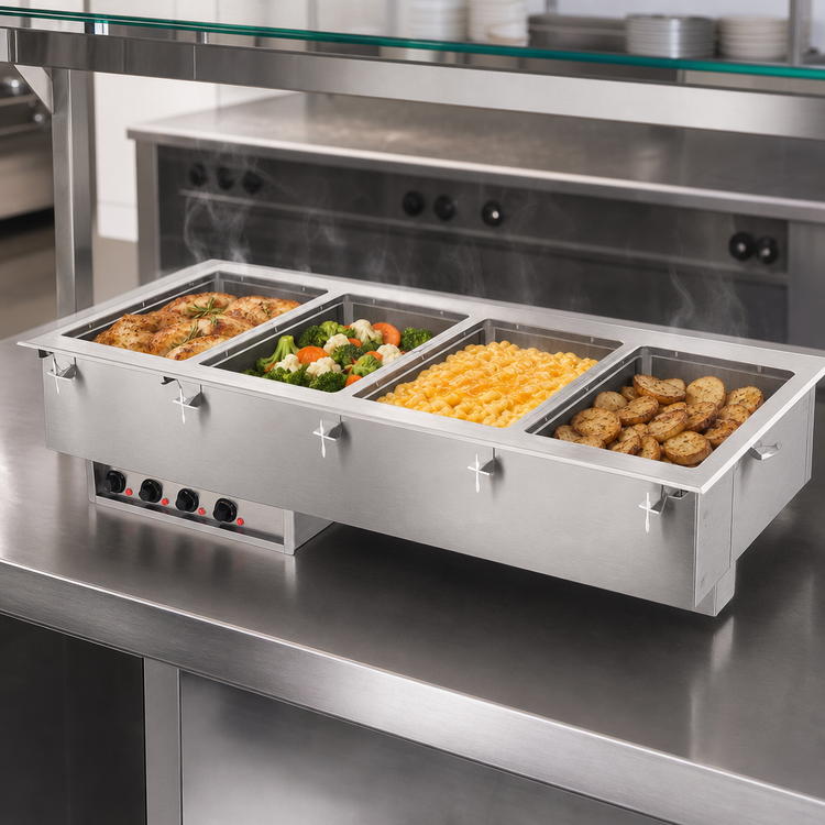 Product image #3 for Vollrath 4-Well Drop-In Electric Hot Food Well with Manifold Drain, Thermostatic Controls, Wet Operation, 208V