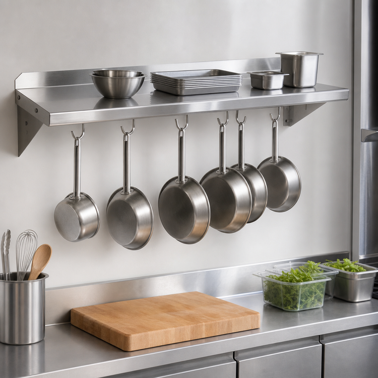 Product image #3 for John Boos Stallion Wall-Mount Stainless Steel Pot Rack Shelf, 36" W x 18" D x 13" H