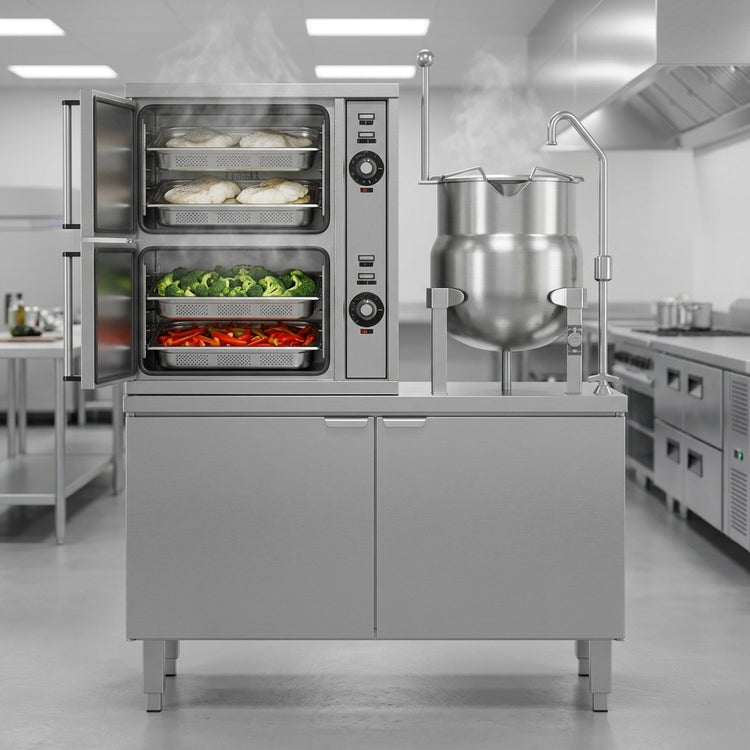 Product image #2 for Crown ECX-2-6 Two-Compartment Electric Convection Steamer with 6 Gallon Kettle