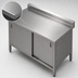 Thumbnail image #3 for John Boos Enclosed Stainless Steel Work Table with Hinged-Door Cabinet Base, 132 x 30 Inches, 14-Gauge 300 Series Top, 5-Inch Backsplash