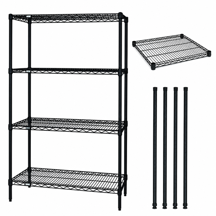 Product image #3 for Quantum 72"W x 14"D x 54"H 4-Shelf Stationary Wire Shelving Starter Kit, Black Epoxy Antimicrobial