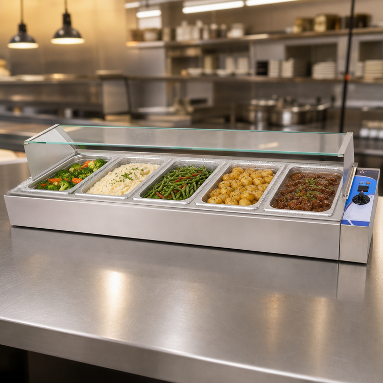Product image #3 for Countertop Wet Bain Marie Food Warmer, Stainless Steel, 5-Pan Capacity, 110V