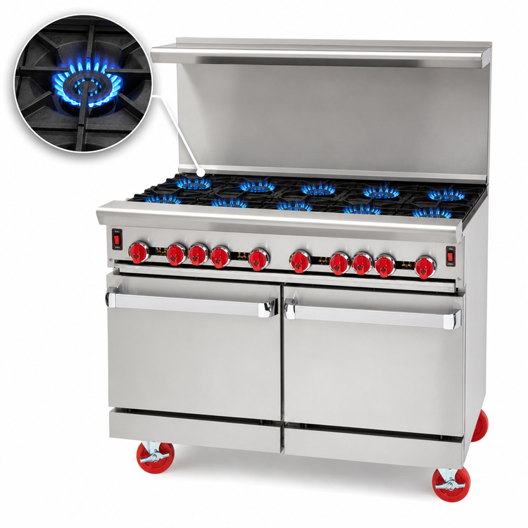 Product image #3 for American Range 48-Inch Green Flame Commercial Gas Range with 8 Open Burners and Double Storage Base