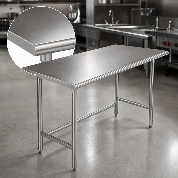 Product image #3 for Advance Tabco 108-Inch x 24-Inch 16-Gauge 304 Stainless Steel Flat Top Work Table with Open Base