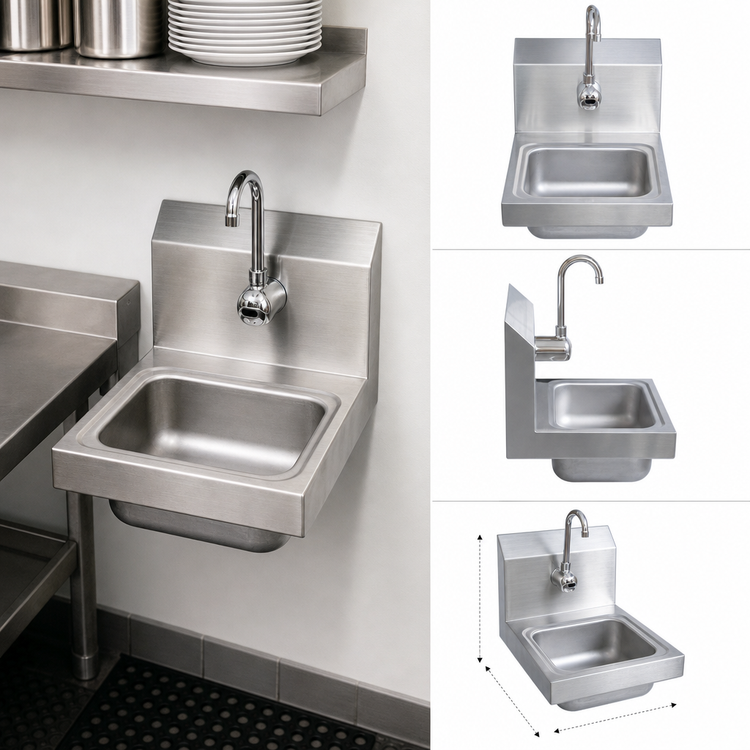 Product image #3 for BK Resources Space Saver Wall-Mount Hand Sink with Sensor Faucet, 9 x 9 x 5 Bowl, 304 Stainless Steel