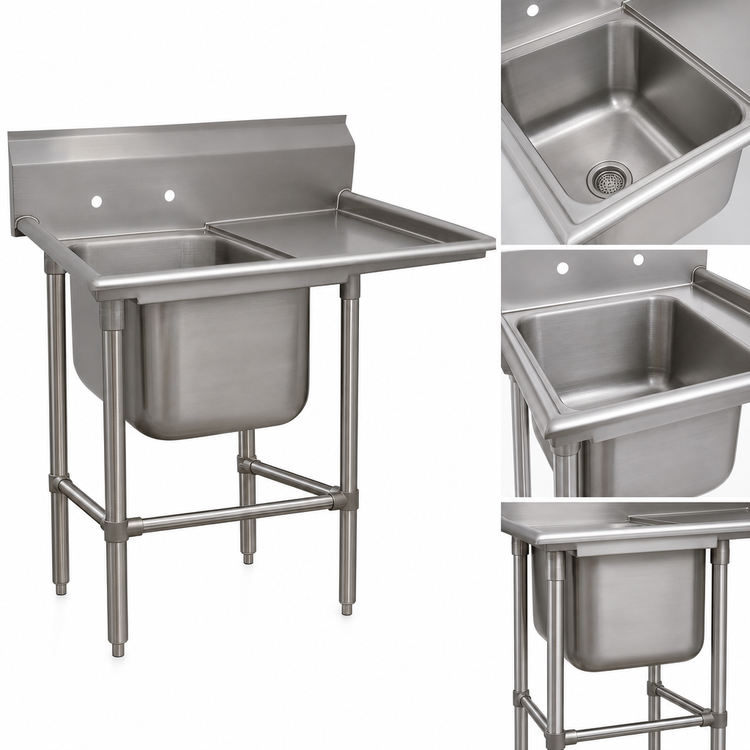 Product image #3 for Advance Tabco Regaline 1-Compartment Commercial Sink with Right-Hand Drainboard, 20 x 20 x 14 Inch Bowl
