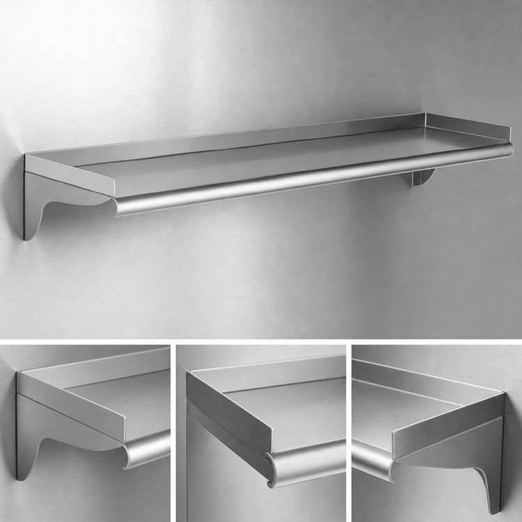 Product image #3 for Eagle Group 108 Inch x 12 Inch Wall-Mounted Stainless Steel Shelf with Mounting Brackets, 14 Gauge Type 304