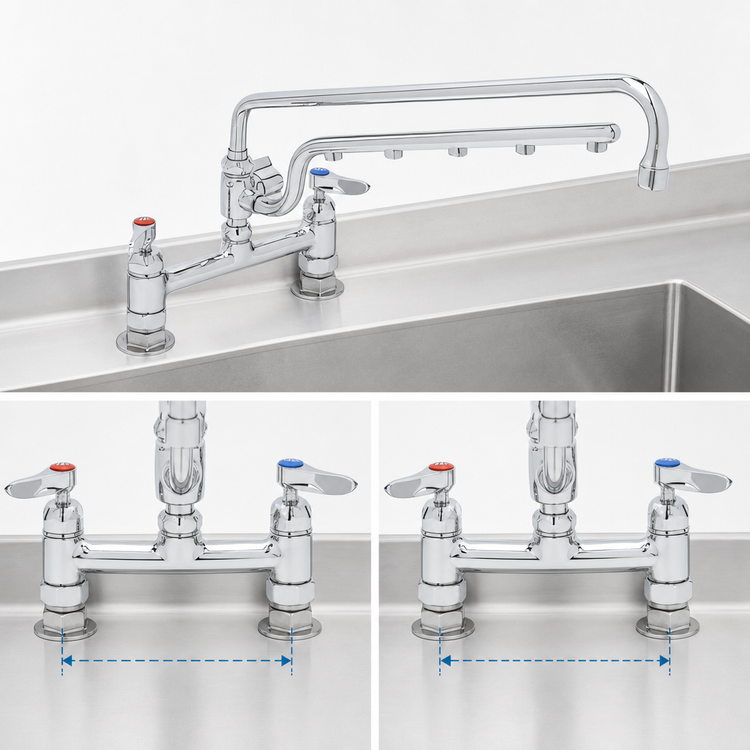 Product image #3 for T&S Brass UltraRinse 8-Inch Adjustable-Center Deck Mount Mixing Faucet with 18-Inch Swing Nozzle and 16-Inch Spray Arm