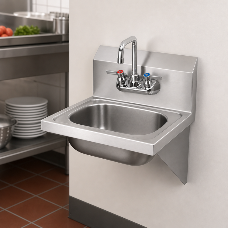 Product image #3 for 15-3/4-Inch Wall-Mount Stainless Steel Hand Sink with Low-Lead Gooseneck Faucet and Backsplash