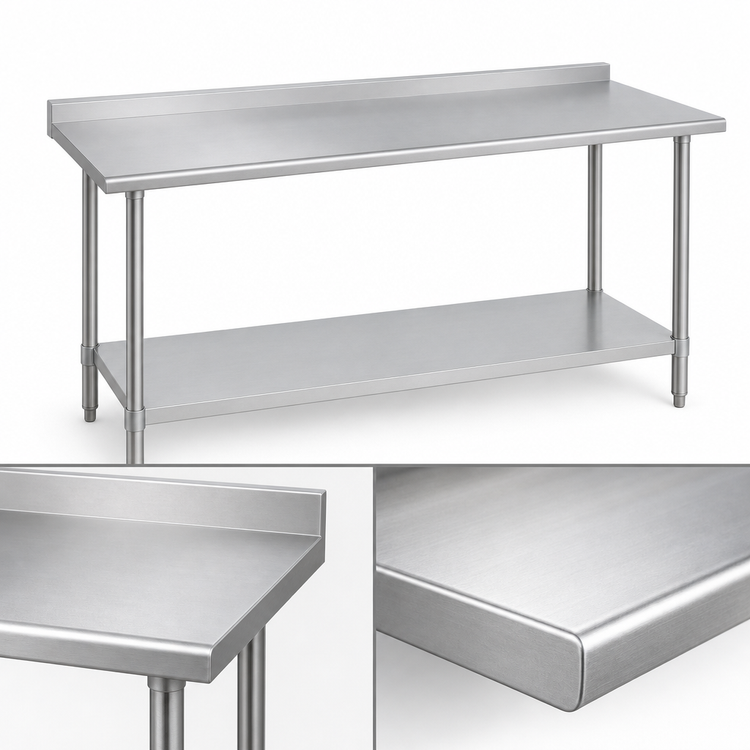 Product image #3 for Duke Supreme 14-Gauge Stainless Steel Work Table with 1-1/8 Inch Riser and Stainless Undershelf, 120 x 24 Inches