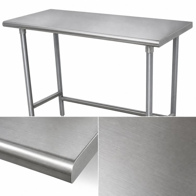 Product image #3 for Advance Tabco 84-Inch x 30-Inch 16-Gauge 430 Stainless Steel Top Open Base Work Table with Galvanized Legs