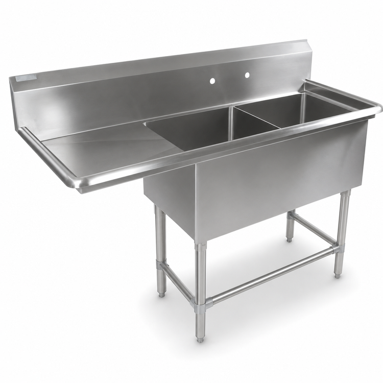 Product image #3 for John Boos Pro-Bowl 2-Compartment Commercial Stainless Steel Sink with Left Drainboard and 10" Backsplash