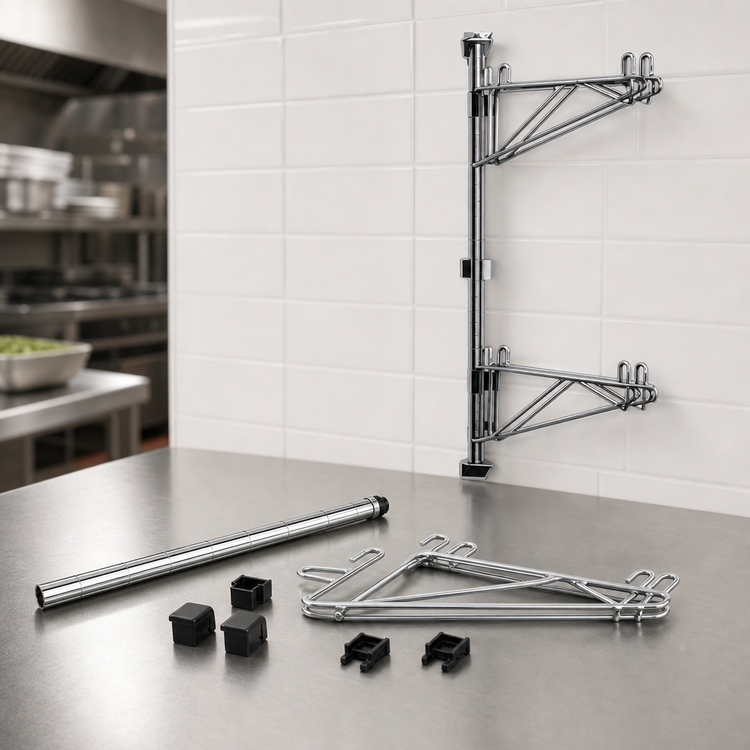 Product image #3 for Eagle Group Chrome-Plated Adjustable Post Wire Wall Mount Prepackaged Mid Unit for 21-Inch Shelves