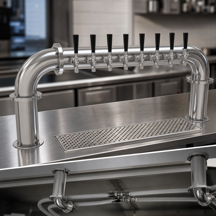 Product image #3 for Glastender Pipe Pass-Thru Countertop Air-Cooled Draft Dispensing Tower with 8 Stainless Steel Faucets