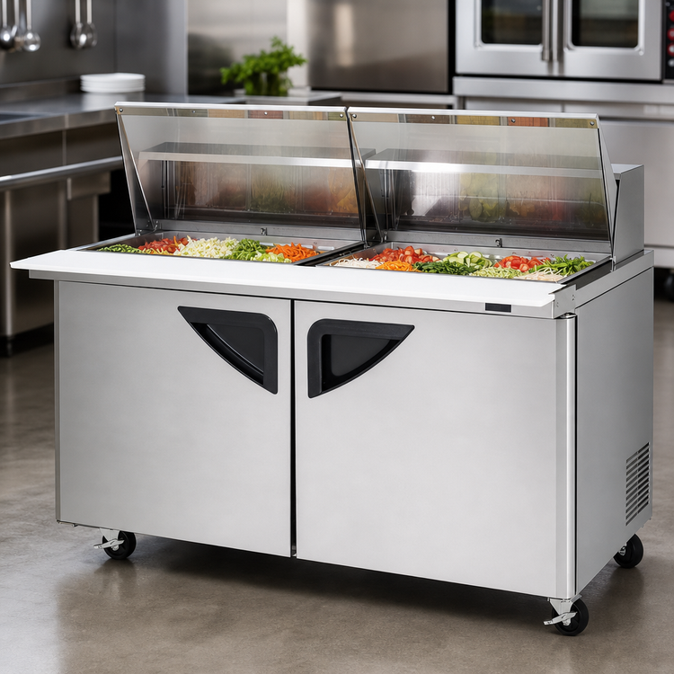 Product image #3 for Turbo Air Super Deluxe 60-Inch Two-Section Sandwich/Salad Mega Top Prep Table with Clear Lids, 24-Pan Opening