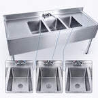 Thumbnail image #3 for BK Resources UB4-21-396TS 96-Inch Three-Compartment Stainless Steel Underbar Sink with Left and Right Drainboards and Faucet