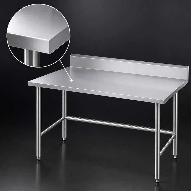 Product image #3 for Advance Tabco 120-Inch x 36-Inch Stainless Steel Work Table with 5-Inch Backsplash, 16-Gauge Top, Open Base