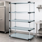 Thumbnail image #3 for Quantum WR63-1472SG-5 Solid Shelving Starter Kit, 72"W x 14"D x 63"H, 5 Shelves, Galvanized Steel Shelves, Chrome Posts