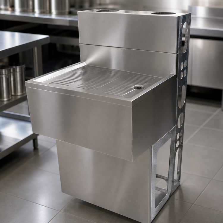 Product image #3 for BK Resources Underbar Stainless Steel Drain Board with Included Drain, 24 Inch W x 18 Inch D x 33-1/2 Inch H