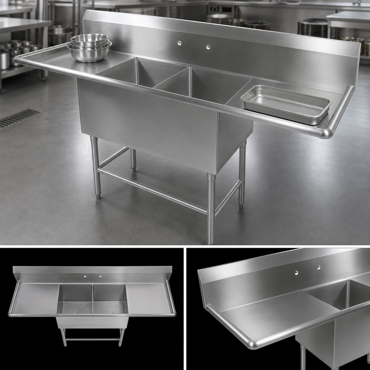 Product image #3 for John Boos Pro-Bowl 2-Compartment Stainless Steel Sink with 36-Inch Left & Right Drainboards, 30 x 24 x 12 In. Bowls