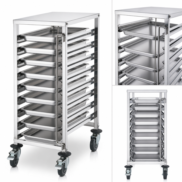 Product image #4 for Winco 12-Tier Mobile Under-Counter Stainless Steel Steam Table Pan Rack