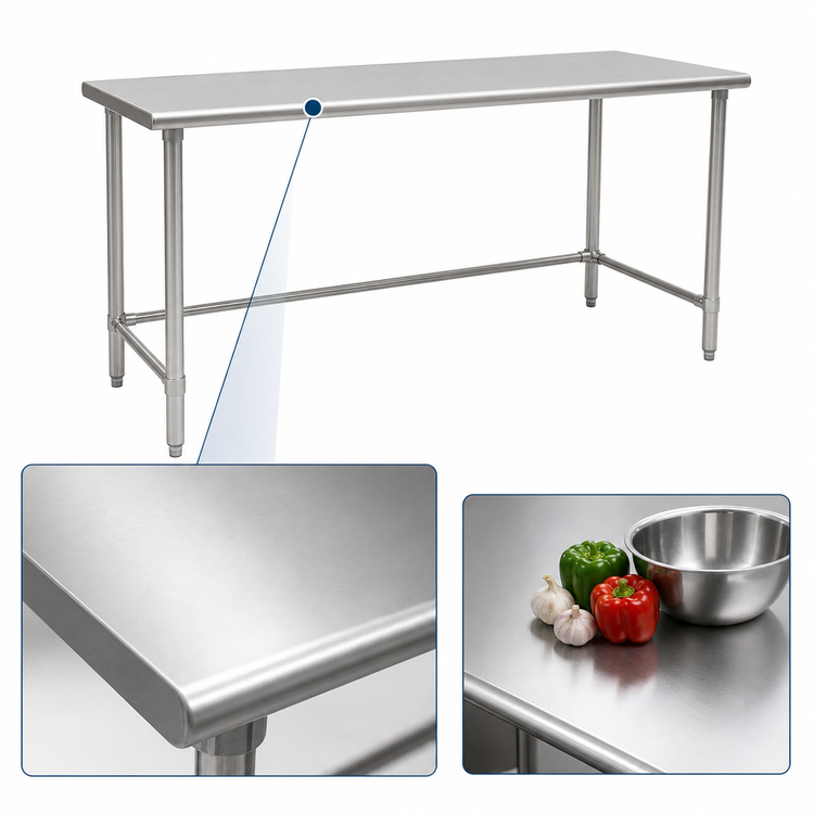 Product image #3 for BlendPort® Deluxe Series Stainless Steel Flat Top Work Table with Tubular Base, 60-inch W x 24-inch D