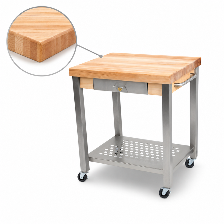 Product image #3 for John Boos Cucina Technica 30-Inch x 24-Inch Edge Grain Maple Butcher Block Cart with Drawer and Stainless Steel Shelf