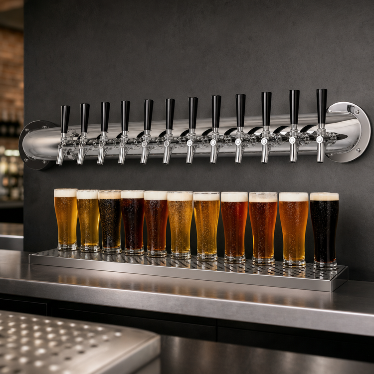 Product image #3 for Glastender 12-Faucet Air-Cooled Wall-Mount Pipe Wall Draft Dispensing Tower, Mirror Finish
