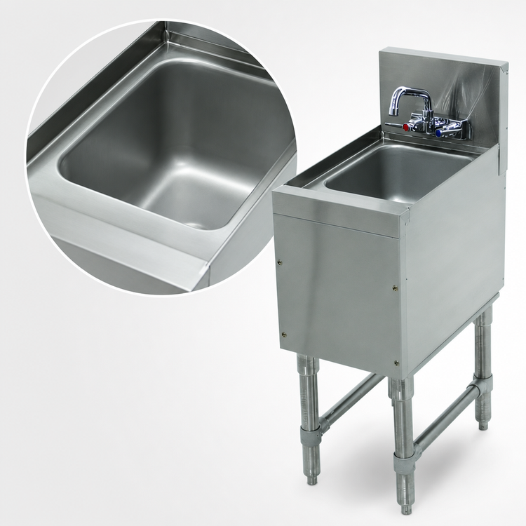 Product image #3 for Advance Tabco Prestige 18-Inch Wide Freestanding Underbar Hand Sink with Splash-Mount Faucet, Stainless Steel