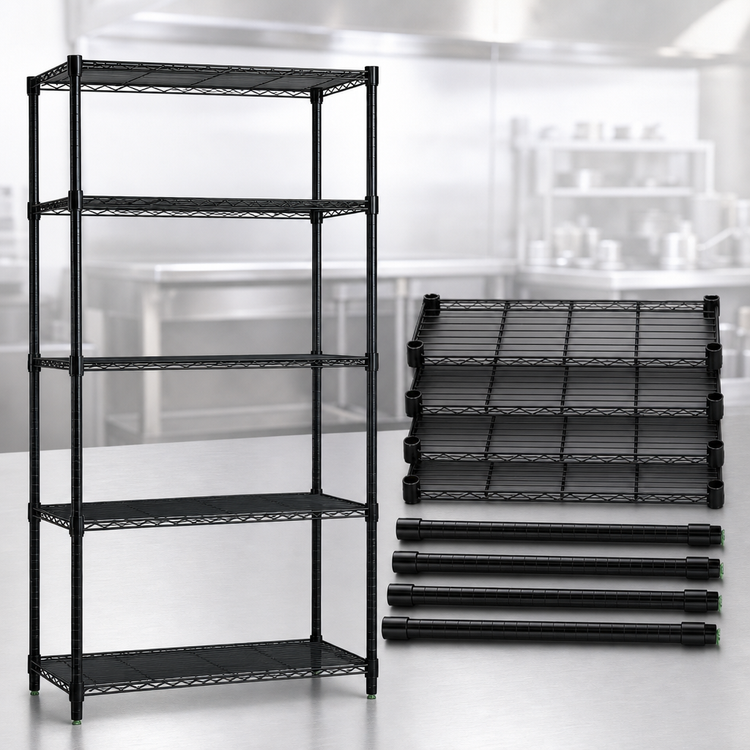 Product image #3 for Quantum Black Epoxy Antimicrobial Wire Shelving Starter Kit, 60 Inch W x 18 Inch D x 54 Inch H, 5 Shelves