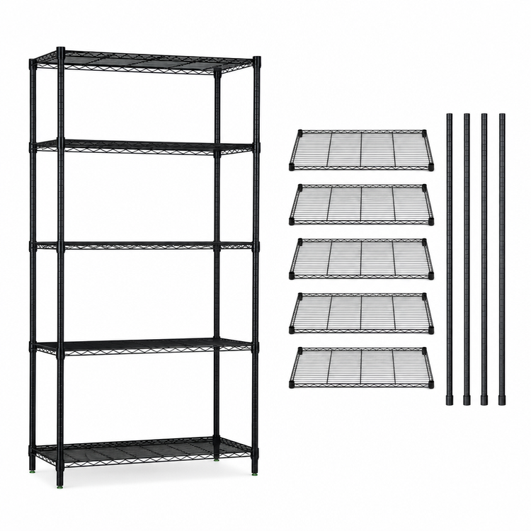 Product image #3 for Quantum Wire Shelving Starter Kit, 72"W x 30"D x 86"H, 5 Shelves, Black Epoxy Antimicrobial Finish
