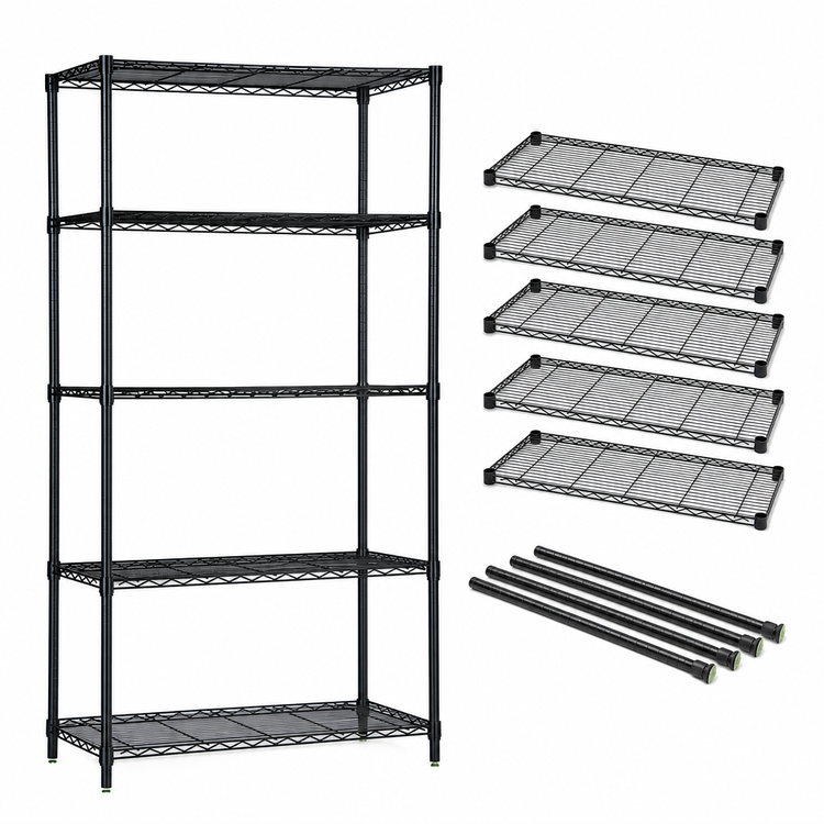 Product image #3 for Quantum 48"W x 30"D x 86"H Stationary Wire Shelving Starter Kit, 5 Shelves, Black Epoxy Antimicrobial Finish