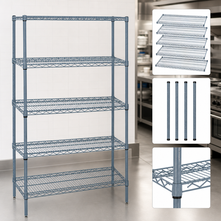 Product image #3 for Quantum 72-Inch Wide x 12-Inch Deep x 74-Inch High 5-Shelf Wire Shelving Starter Kit, Gray Epoxy Antimicrobial Finish