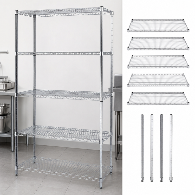 Product image #3 for 60-Inch W x 21-Inch D x 86-Inch H Stationary Wire Shelving Starter Kit with 5 Shelves, Chrome Plated