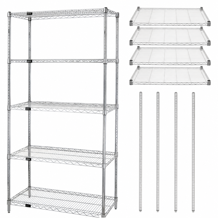 Product image #3 for Quantum Wire Shelving Starter Kit, 54-Inch W x 18-Inch D x 86-Inch H, 5 Shelves, Chrome Plated