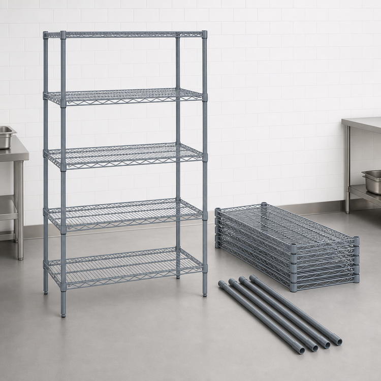 Product image #4 for Quantum 5-Shelf Wire Shelving Starter Kit, 60W x 18D x 86H, Gray Epoxy Antimicrobial Finish