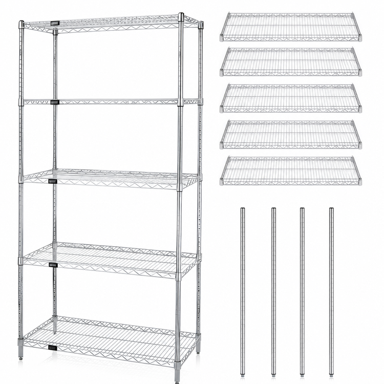 Product image #3 for Quantum Chrome Wire Shelving Starter Kit, 60"W x 36"D x 86"H, Stationary, 5 Shelves