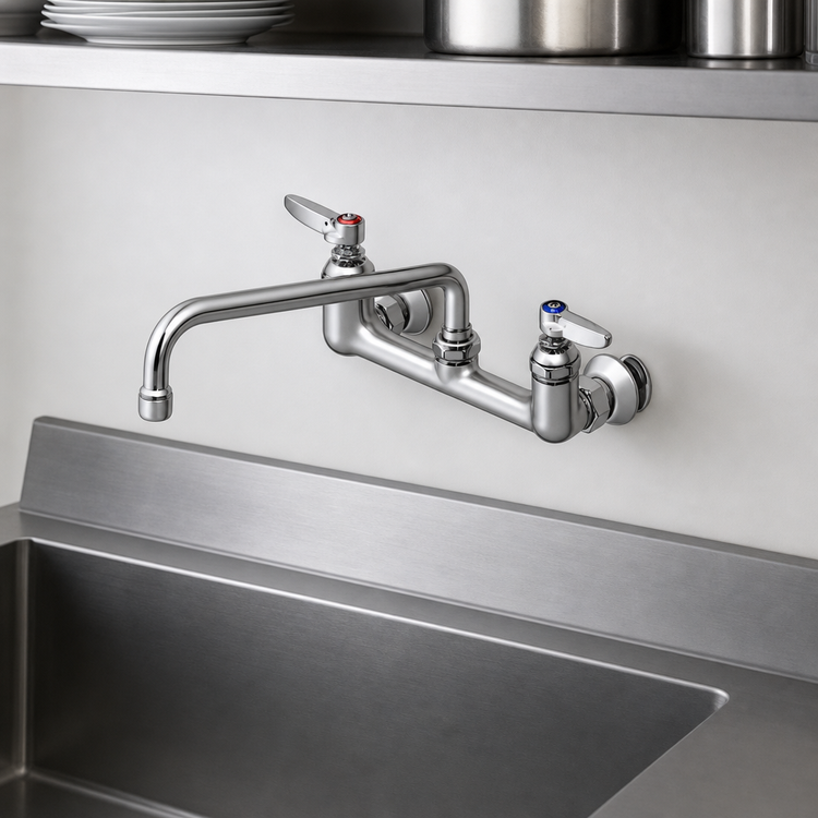 Product image #3 for T&S Brass Double Wall Mount Pantry Faucet with 12-Inch Swing Nozzle, 8-Inch Centers
