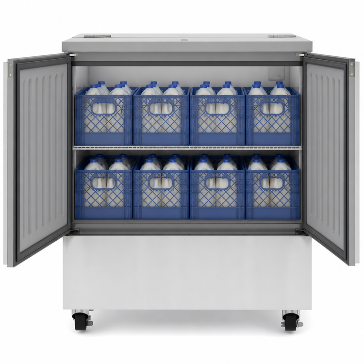 Product image #4 for KoolMore 34-Inch Freestanding Commercial Milk Cooler, 8-Crate Capacity, Dual Vertical Swing Doors