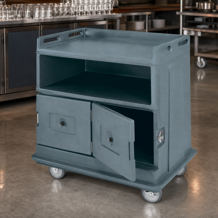 Product image #4 for Cambro Flat Top Beverage Service Cart with 2 Insulated Compartments and Solid Undershelf