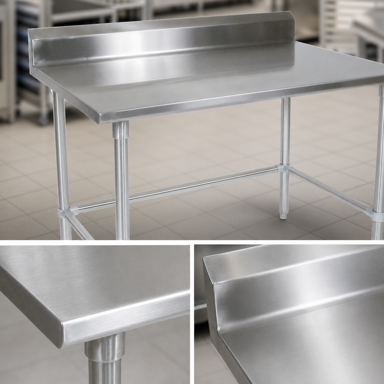 Product image #3 for John Boos Stallion 84-Inch Stainless Steel Work Table with 5-Inch Backsplash and Safety Edge