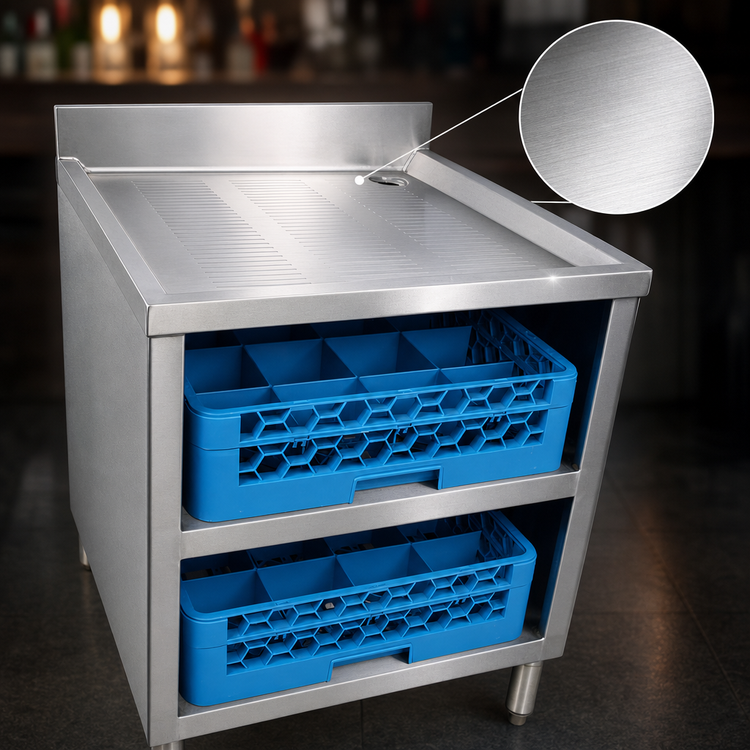 Product image #4 for BK Resources 24" x 21" Stainless Steel Underbar Glass Rack Unit with Drainboard Top and Open Front Base