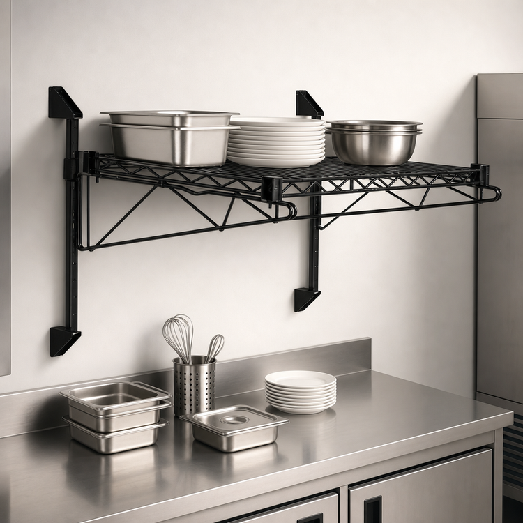 Product image #3 for Quantum Cantilever Single Shelf Wall-Mount Wire Shelving Unit, 42" x 18", Black Epoxy Finish