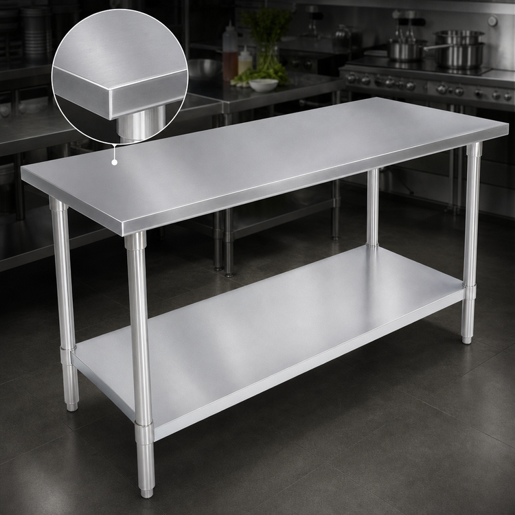 Product image #3 for 84 Inch x 36 Inch 16-Gauge Stainless Steel Top Work Table with Stallion Safety Edge and Galvanized Undershelf
