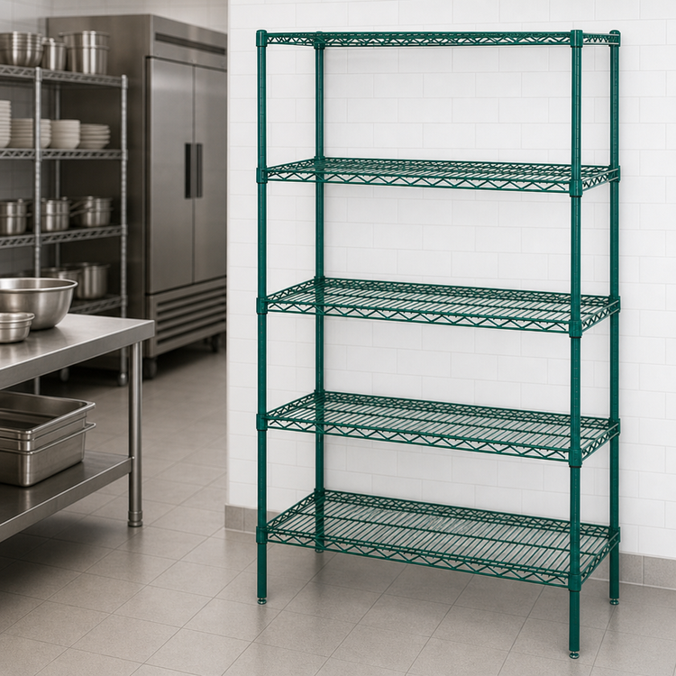 Product image #3 for Quantum 42"W x 24"D x 54"H Wire Shelving Starter Kit with 5 Shelves, Green Epoxy Antimicrobial Finish