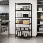 Thumbnail image #3 for Quantum WR54-2424BK-5 Stationary Wire Shelving Starter Kit, 24"W x 24"D x 54"H, 5 Shelves, Black Epoxy Antimicrobial Finish