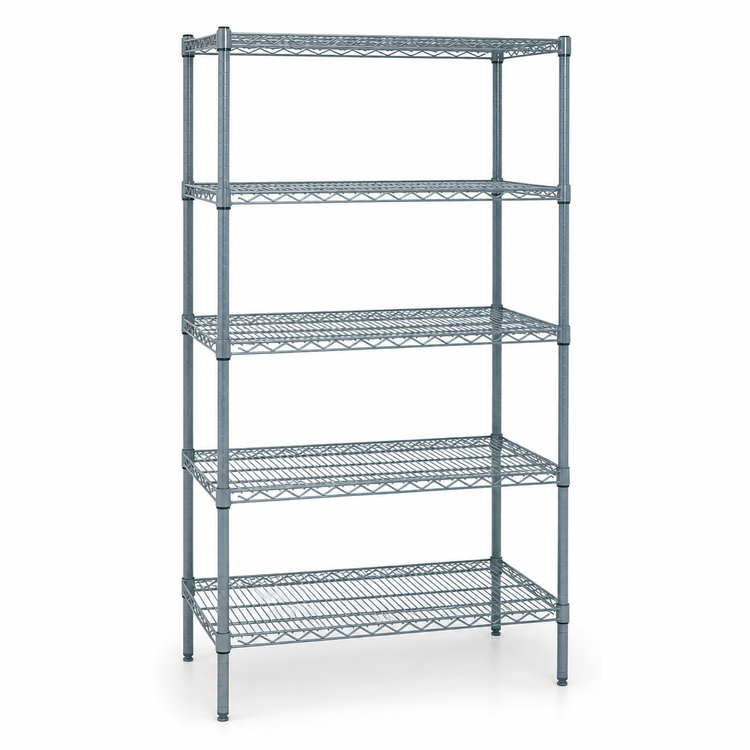 Product image #4 for Quantum Stationary Wire Shelving Starter Kit, 36" W x 21" D x 86" H, 5 Shelves, Gray Epoxy Antimicrobial Finish